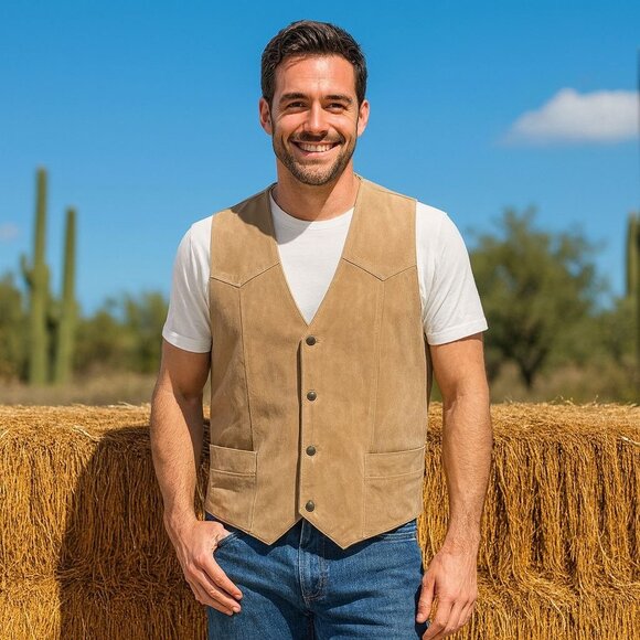 Cripple Creek Suede Leather Vest Western Cowboy Rodeo Ranch Wear Festival XL Tan - Picture 4 of 9